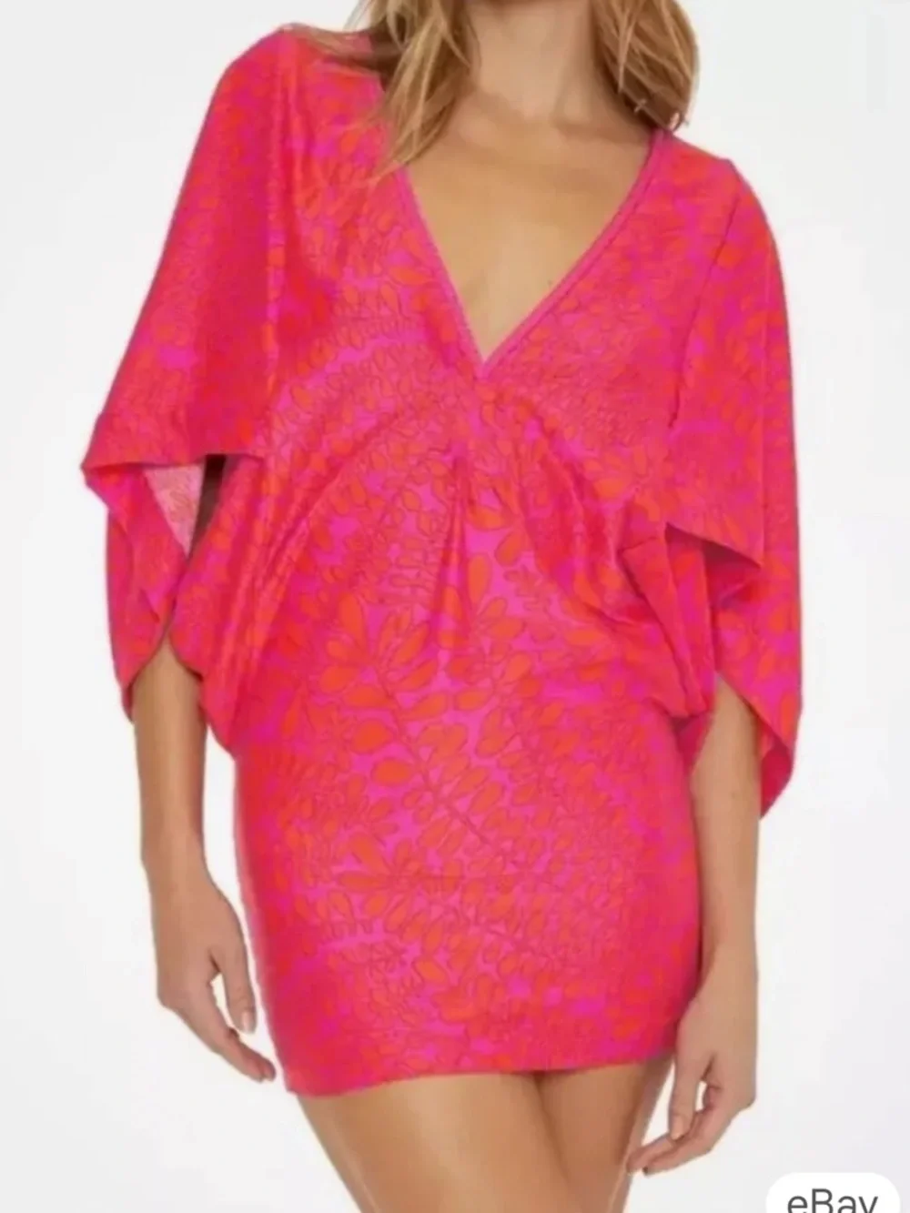 Trina Turk Trellis Caftan Dress Cover up in Petra Floral Pink Orange Size M